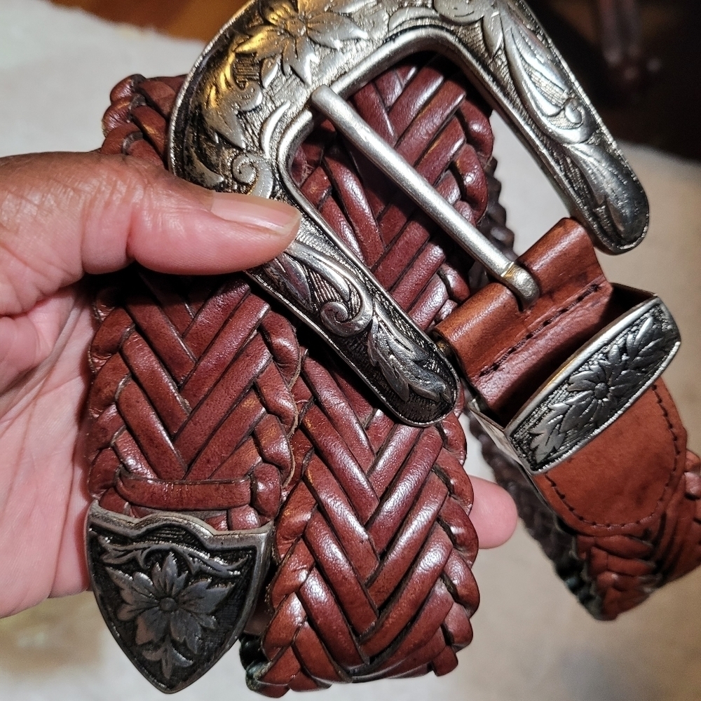 Capezio Braided Genuine Leather Western Silver BUCKLE BELT SMALL
